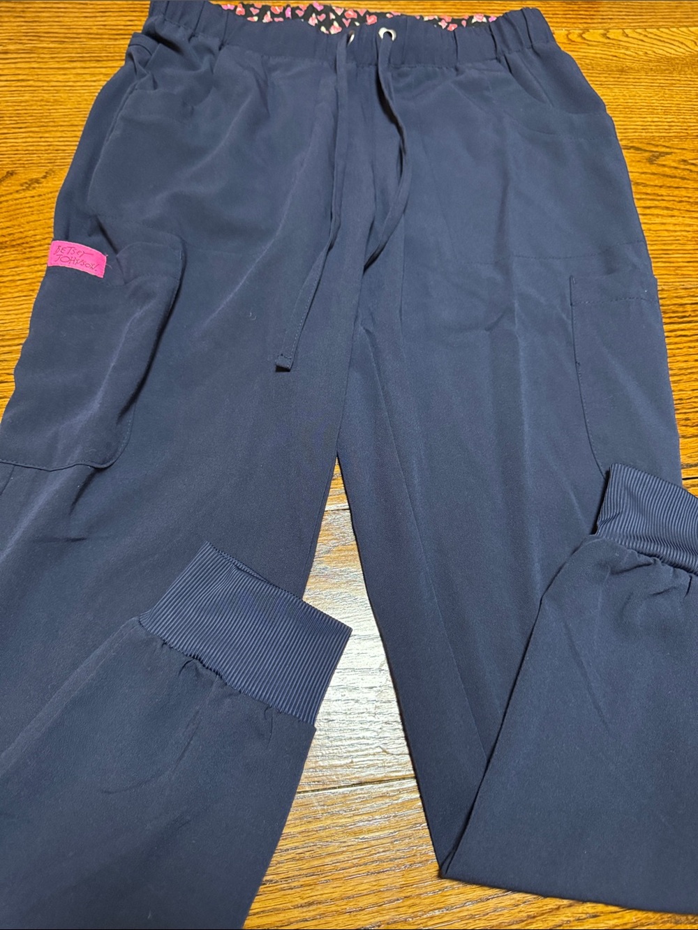 Betsey Johnson Navy Jogger Pants with Pink Accent